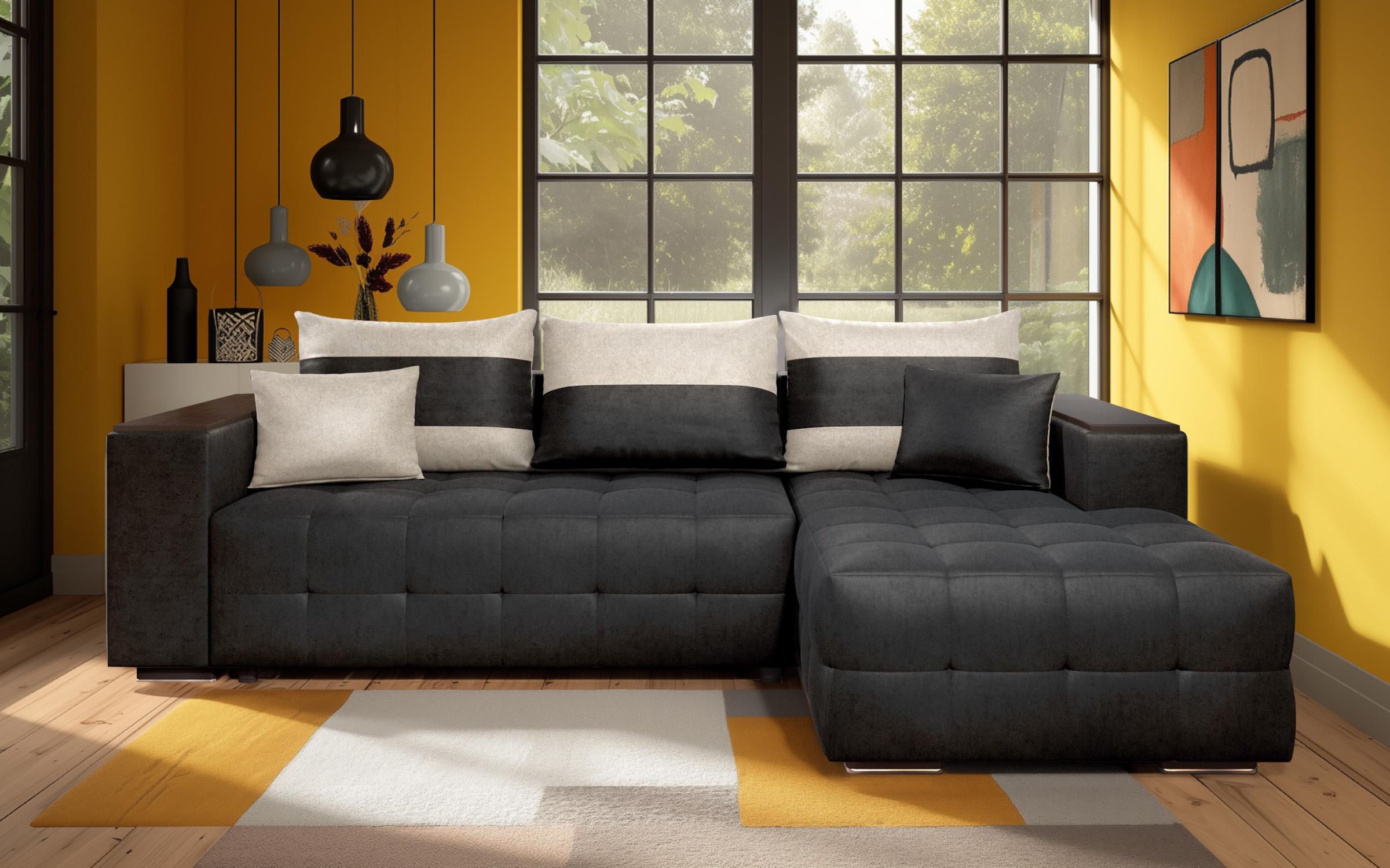 Coltar extensibil cu brat etajera Melvin S, negru + bej deschis  1